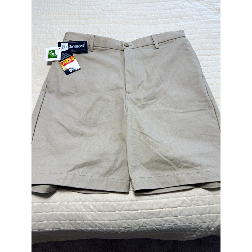 Blue Generation Men's Beige Chino Shorts Flat Front Stain Resistant 8in NWT